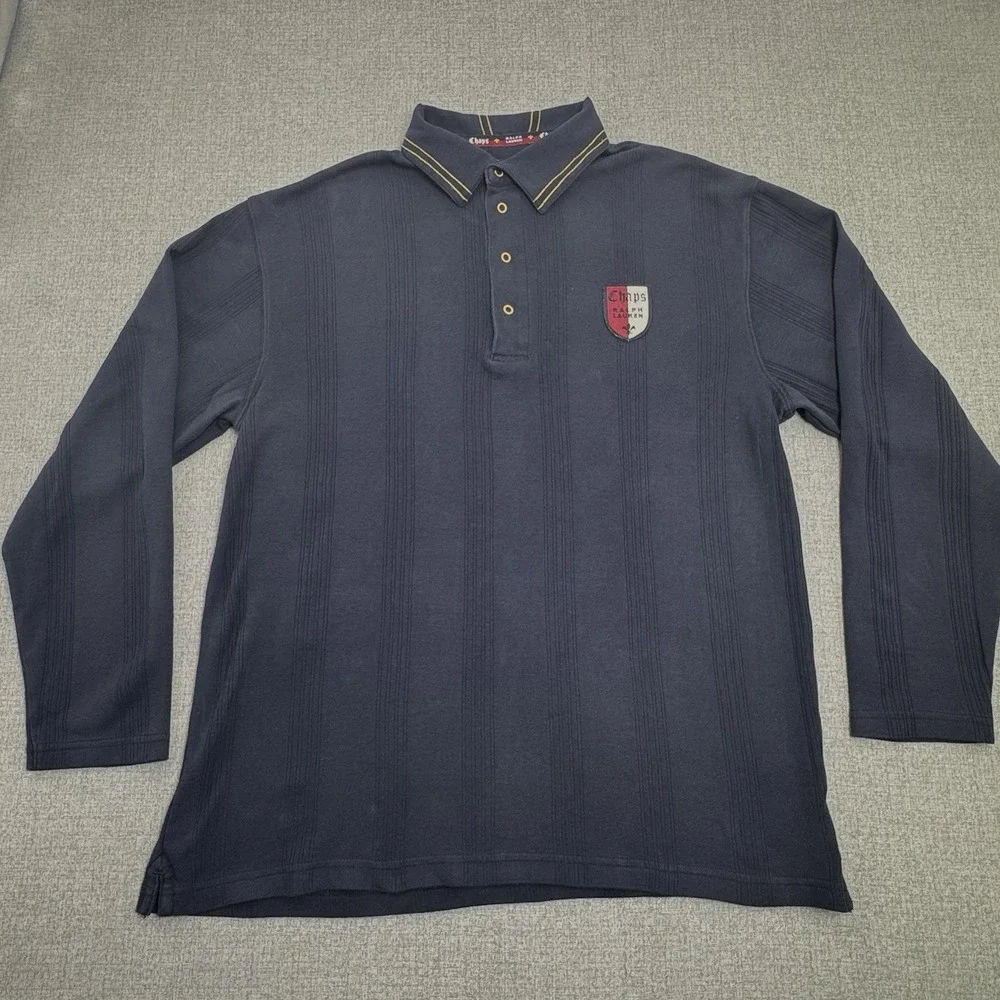 Chaps Ralph Lauren Long Sleeve Polo Shirt Navy Blue Crest Logo Men's Size L